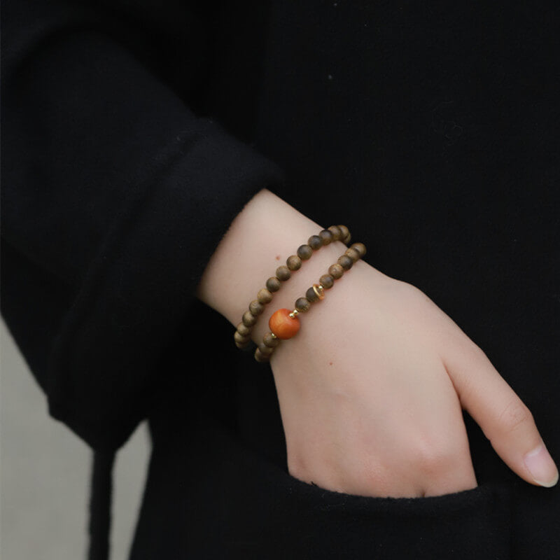 Kynam Agarwood South Red Agate Double Circle Bracelet-Tranquilizes the mind•Helps sleep•Peace•Calm