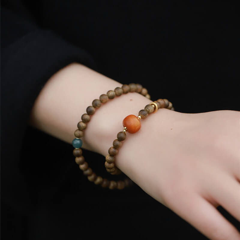 Kynam Agarwood South Red Agate Double Circle Bracelet-Tranquilizes the mind•Helps sleep•Peace•Calm