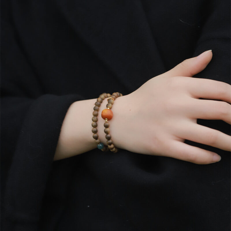 Kynam Agarwood South Red Agate Double Circle Bracelet-Tranquilizes the mind•Helps sleep•Peace•Calm