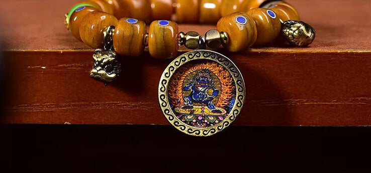Lapis Lazuli Portable Thangka Pendant Yak Bone Bracelet