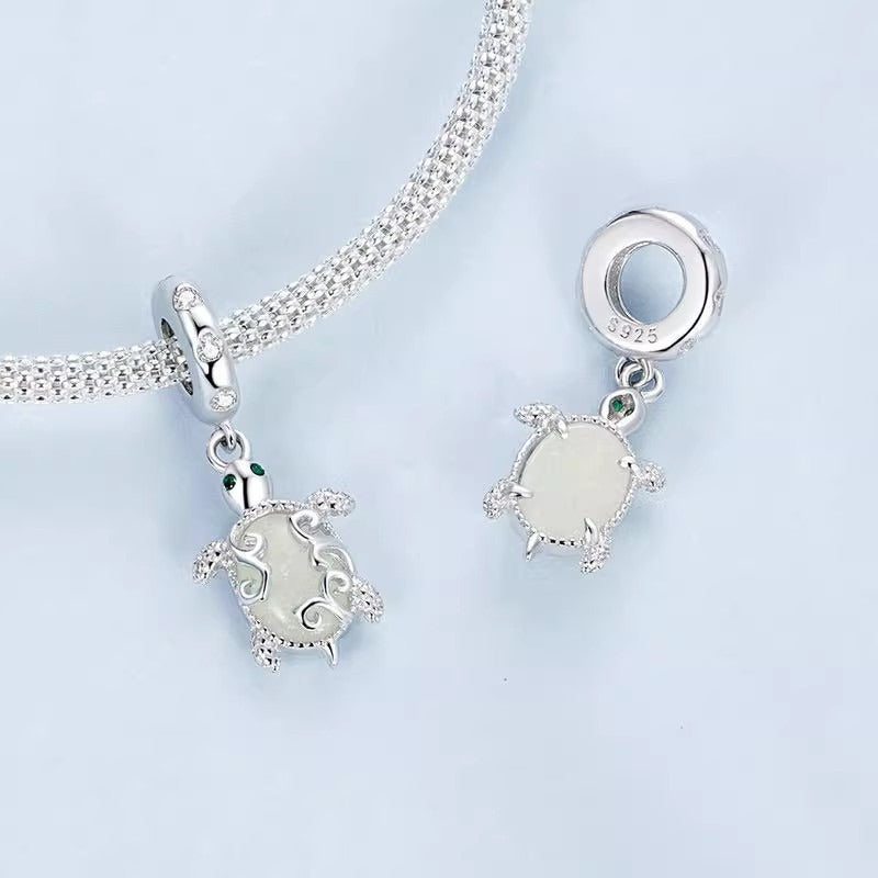 Luminous Stone 925 Silver Sea Turtle Wisdom Longevity Blessing Pendant