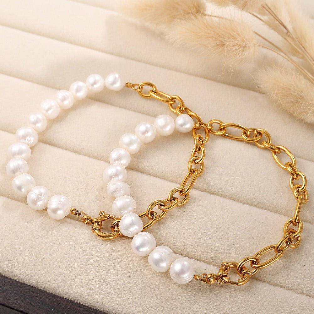 Zen Healing Minimalist Pearl Stainless Steel Bracelet Necklace