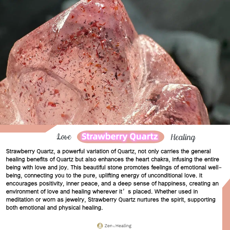 Zen Healing 14K Gold Plated Strawberry Quartz Heart Pendant Love Necklace
