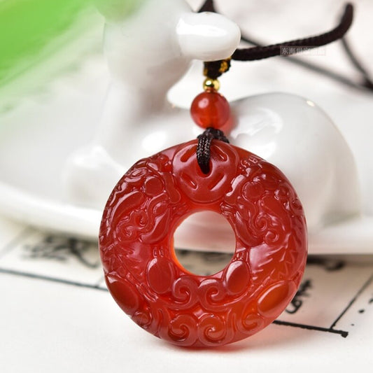 Red Agate Pi Xiu Peace Pendant Prosperity&Wealth Necklace