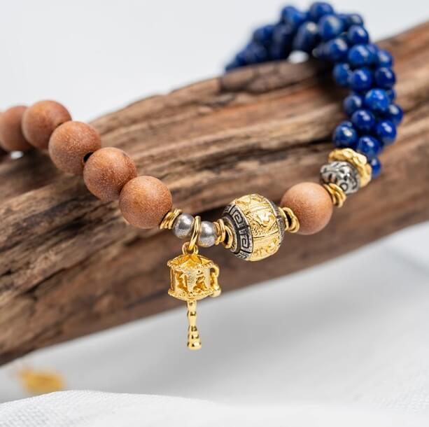 Sandalwood&Designer Lapis Lazuli Bracelet-Spiritual Growth•Harmony•Soothing
