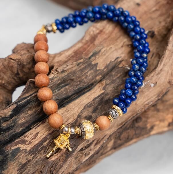 Sandalwood&Designer Lapis Lazuli Bracelet-Spiritual Growth•Harmony•Soothing
