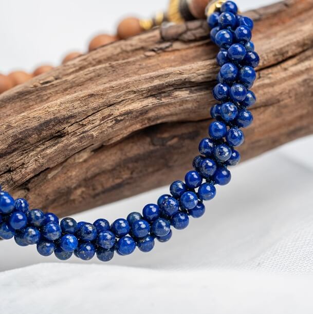 Sandalwood&Designer Lapis Lazuli Bracelet-Spiritual Growth•Harmony•Soothing