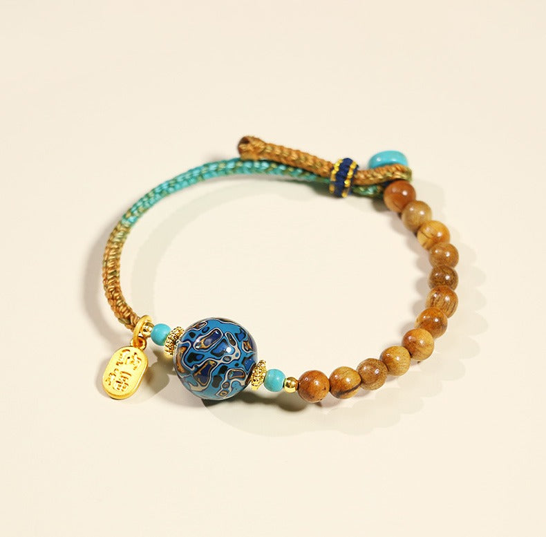 Sandalwood & Lacquer Bead Lucky Feng Shui Protection Bracelet