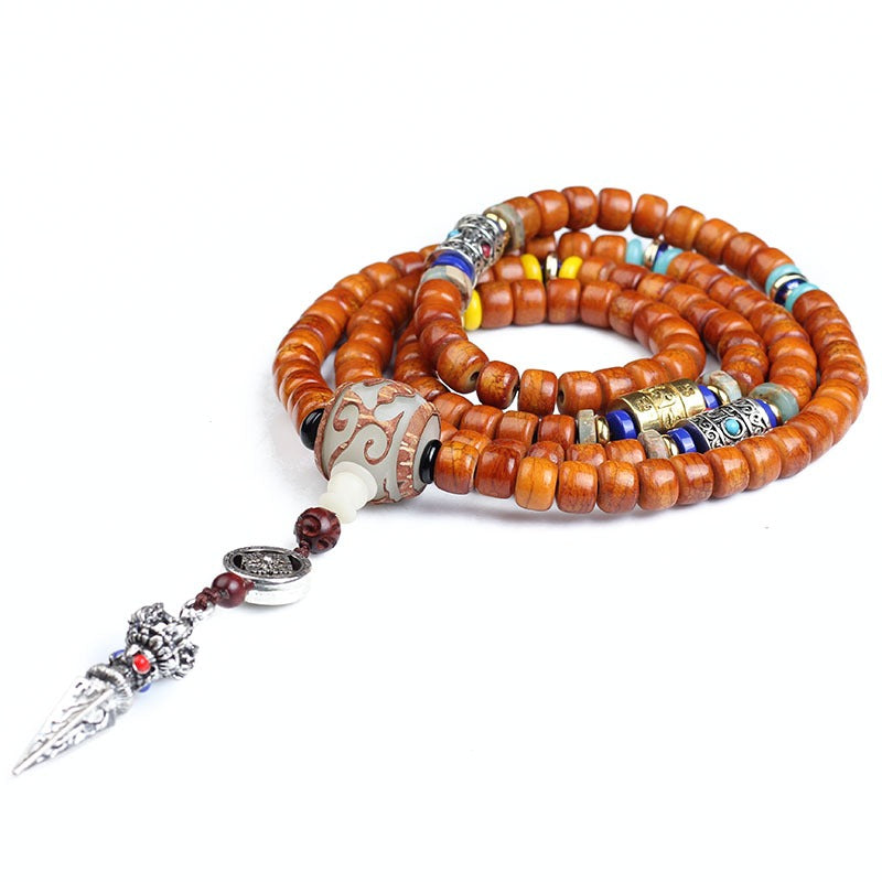 Tibet 108 Camel Bone Mala Beads White Jade Bodhi Seed Vajra Silver Snowflake Auspiciousness Bracelet