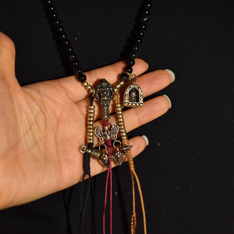 Tibetan 108 Beads Black Obsidian Tiger Eye Blessing Mala Bracelet