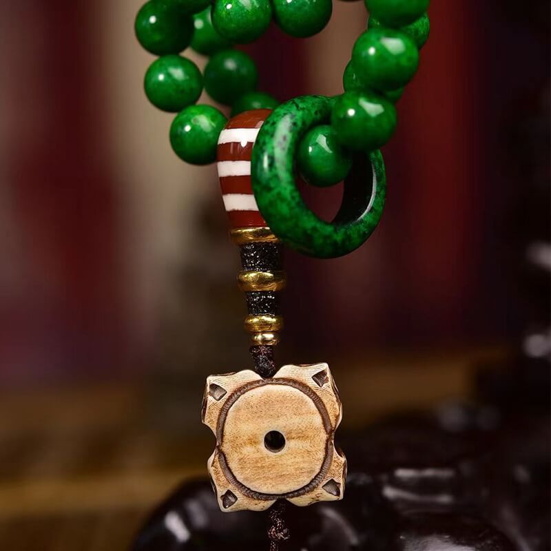Tibetan 108 Mala Green Agate Beads Spiritual Healing & Protection Bracelet Necklace