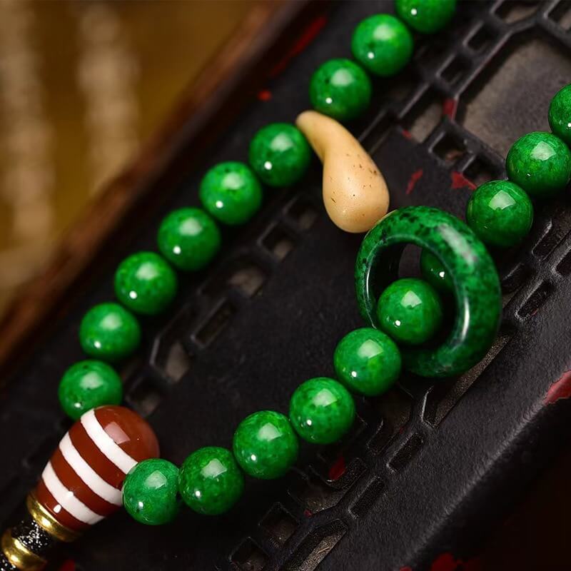 Tibetan 108 Mala Green Agate Beads Spiritual Healing & Protection Bracelet Necklace