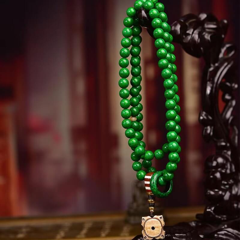 Tibetan 108 Mala Green Agate Beads Spiritual Healing & Protection Bracelet Necklace