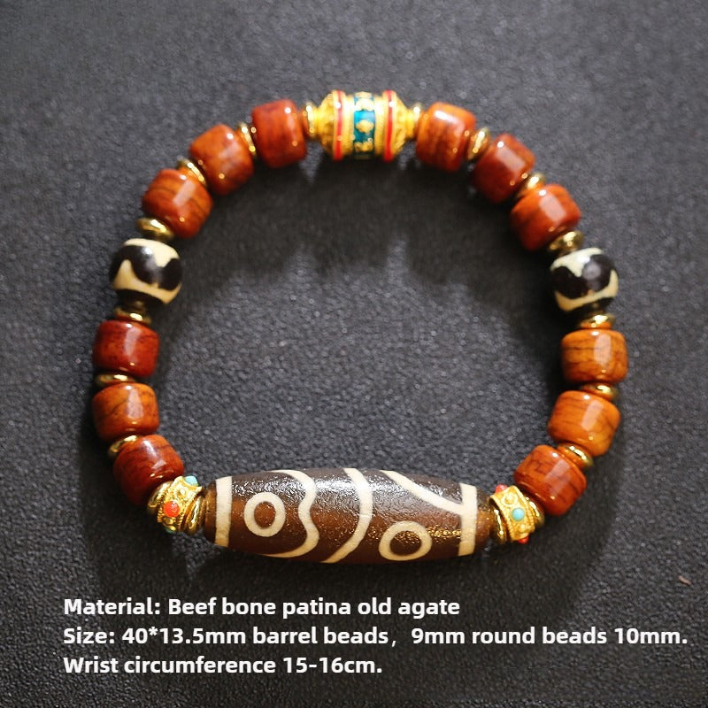 Tibetan Natural Agate Nine-Eye Dzi Bead Prosperity String Bracelet
