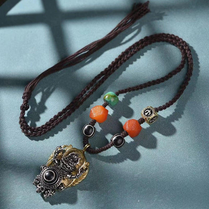 Tibetan Natural Agate Third Eye Dzi Bead Garuda Spiritual Protection Wisdom Pendant Necklace