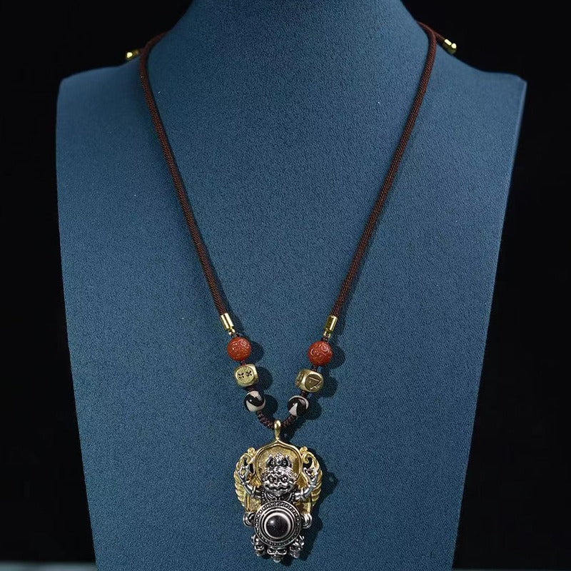 Tibetan Natural Agate Third Eye Dzi Bead Garuda Spiritual Protection Wisdom Pendant Necklace