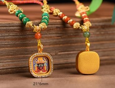 Tibetan Square Ghau Prayer Box Lucky Guardian Hand-painted Thangka Necklace Pendant