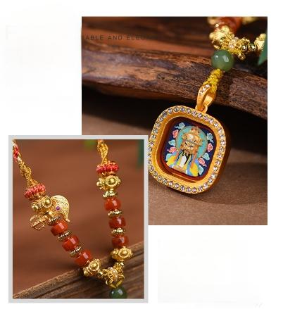 Tibetan Square Ghau Prayer Box Lucky Guardian Hand-painted Thangka Necklace Pendant