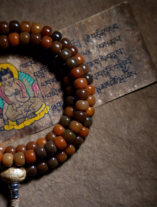 Tibetan 108 Beads Weathered Bodhi Beads Luck Mala Bracelet