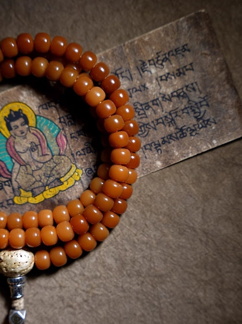 Tibetan 108 Beads Weathered Bodhi Beads Luck Mala Bracelet