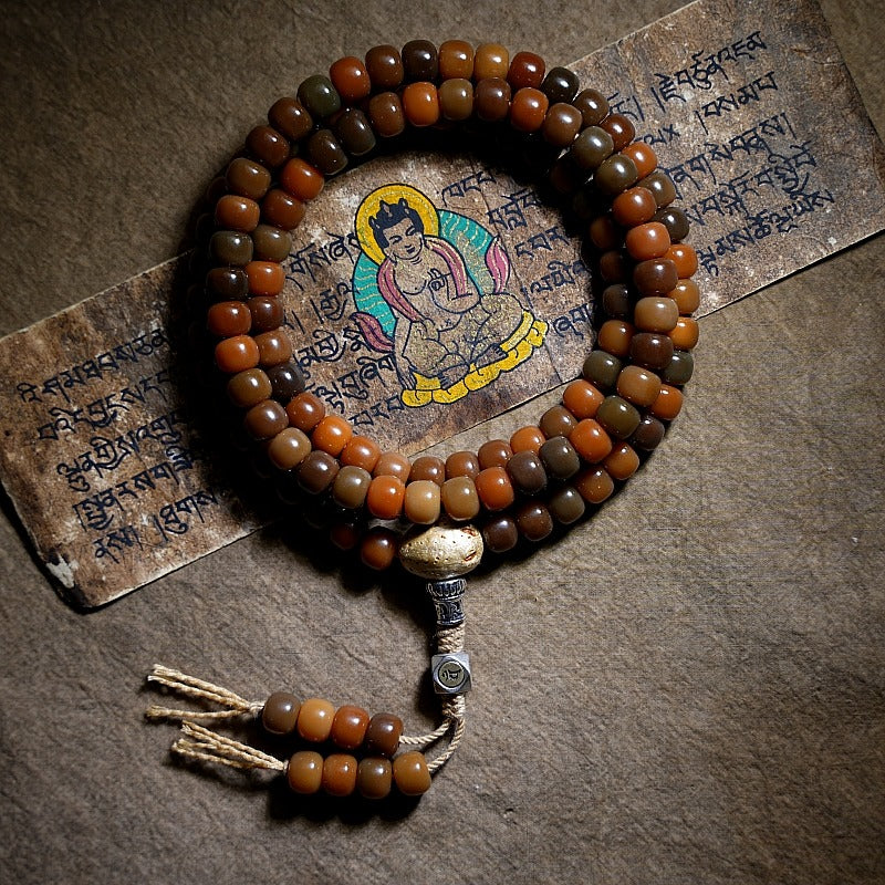 Tibetan 108 Beads Weathered Bodhi Beads Luck Mala Bracelet