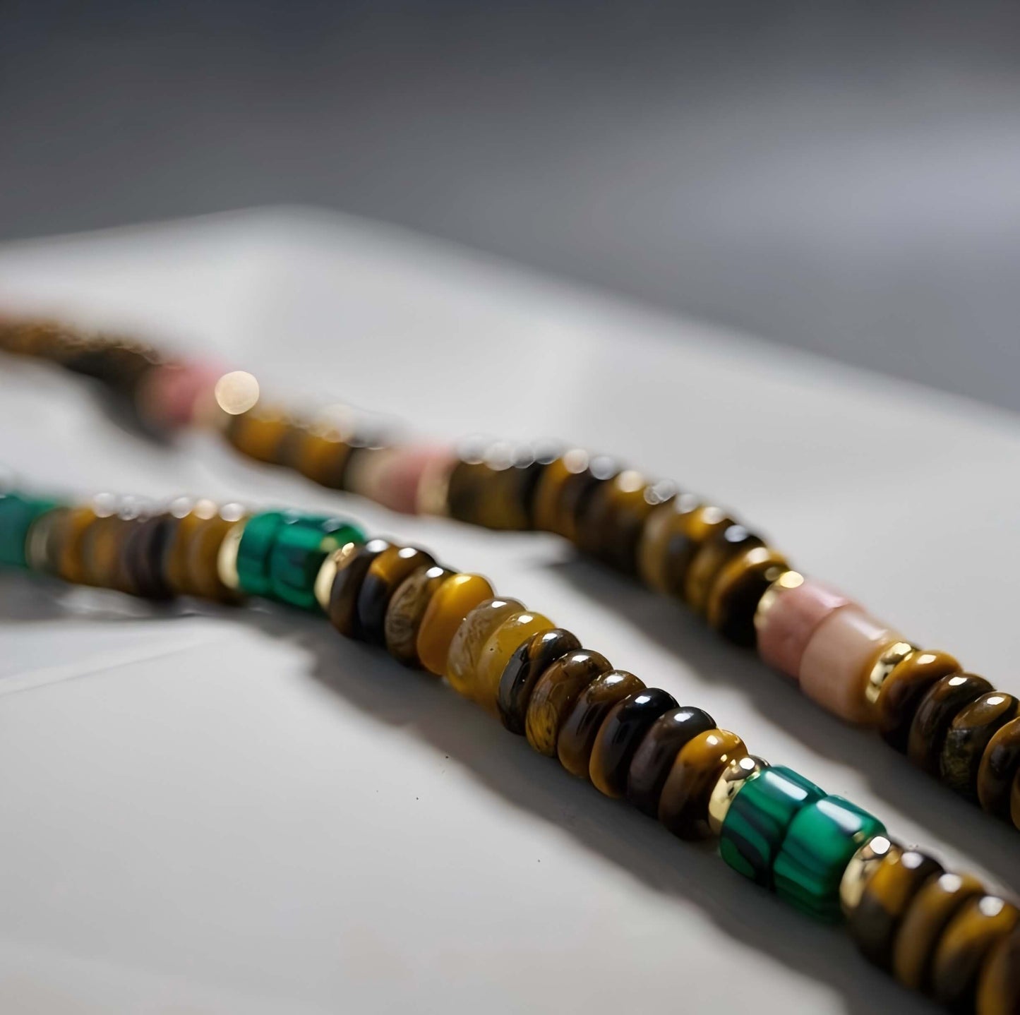 Tiger Eye Malachite Frisbee Vintage Necklace-Success•Energy•Courage•Confidence