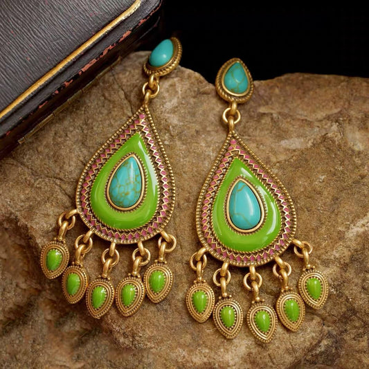 Boucles d'oreilles à pampilles en forme de larme turquoise - Glamour · Success