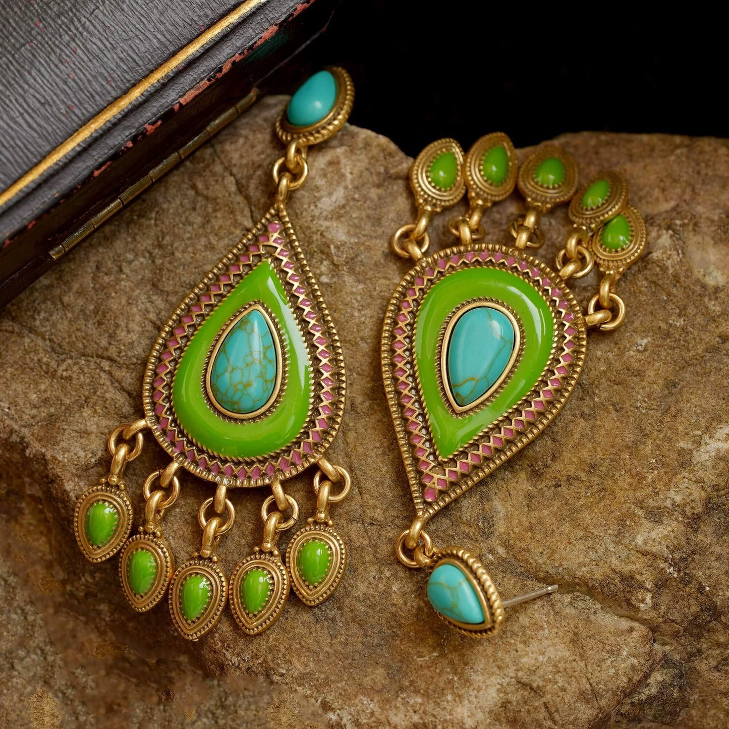 Boucles d'oreilles à pampilles en forme de larme turquoise - Glamour · Success