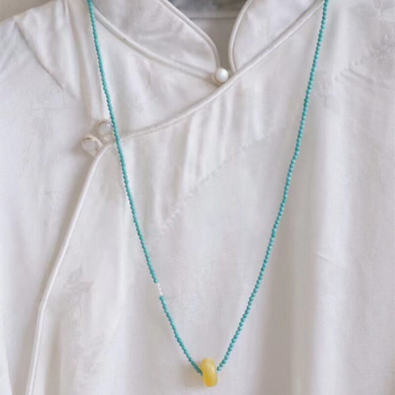 Turquoise Beeswax Peace Buckle Necklace-Protection•Peace•Success
