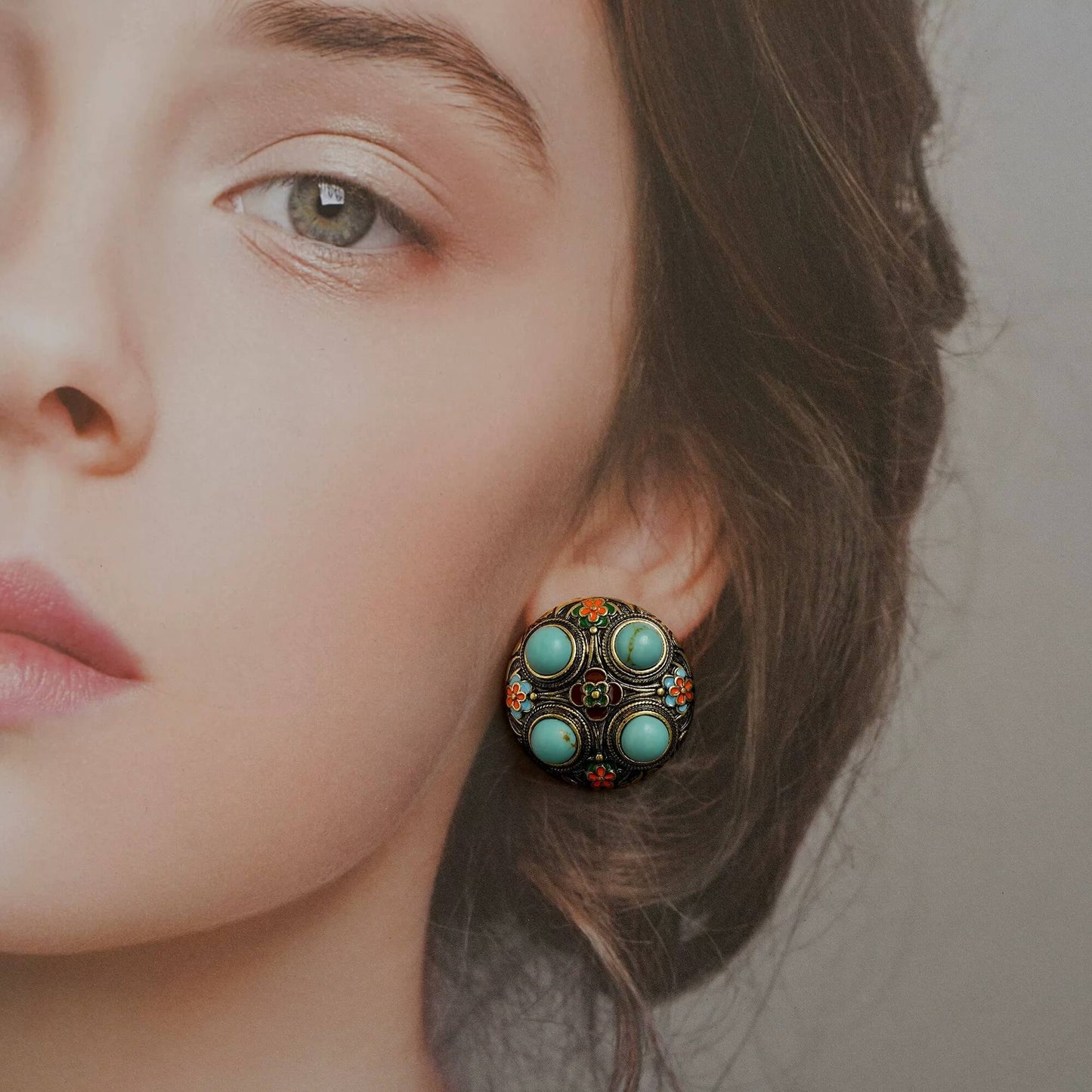 Boucles d'oreilles rondes vintage turquoise - Équilibrer les émotions
