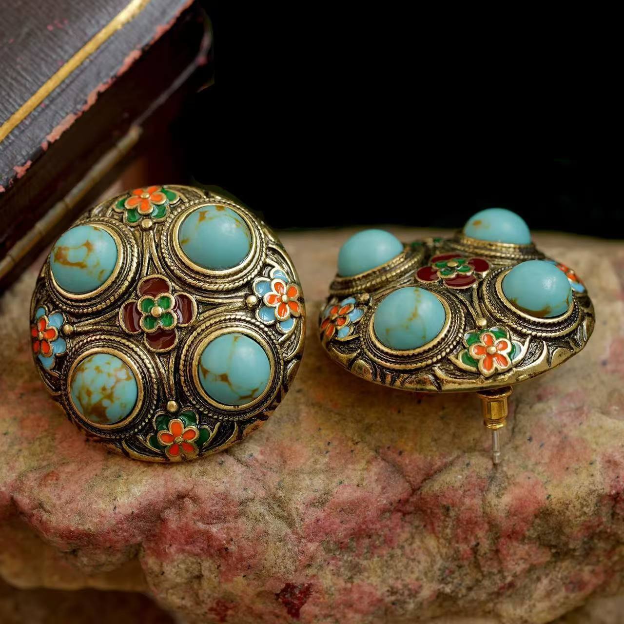 Boucles d'oreilles rondes vintage turquoise - Équilibrer les émotions