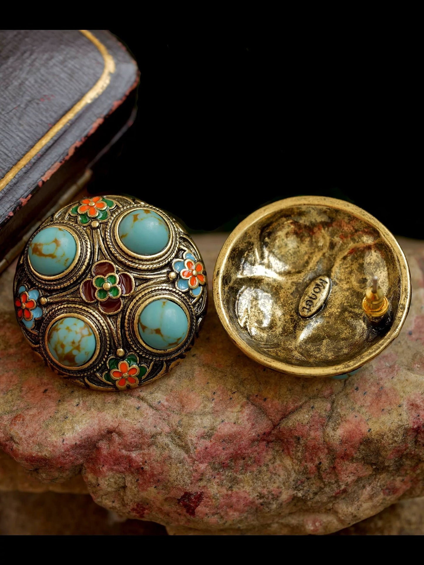Boucles d'oreilles rondes vintage turquoise - Équilibrer les émotions