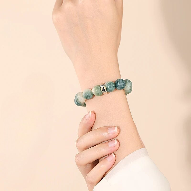 White Jade Bodhi Zodiac Om Mani Padme Hum Buddha Bracelet