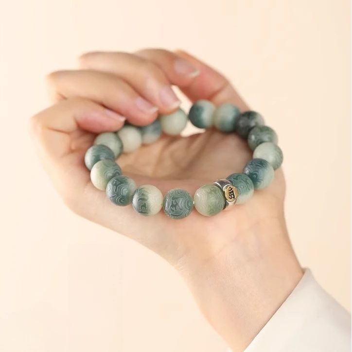 White Jade Bodhi Zodiac Om Mani Padme Hum Buddha Bracelet