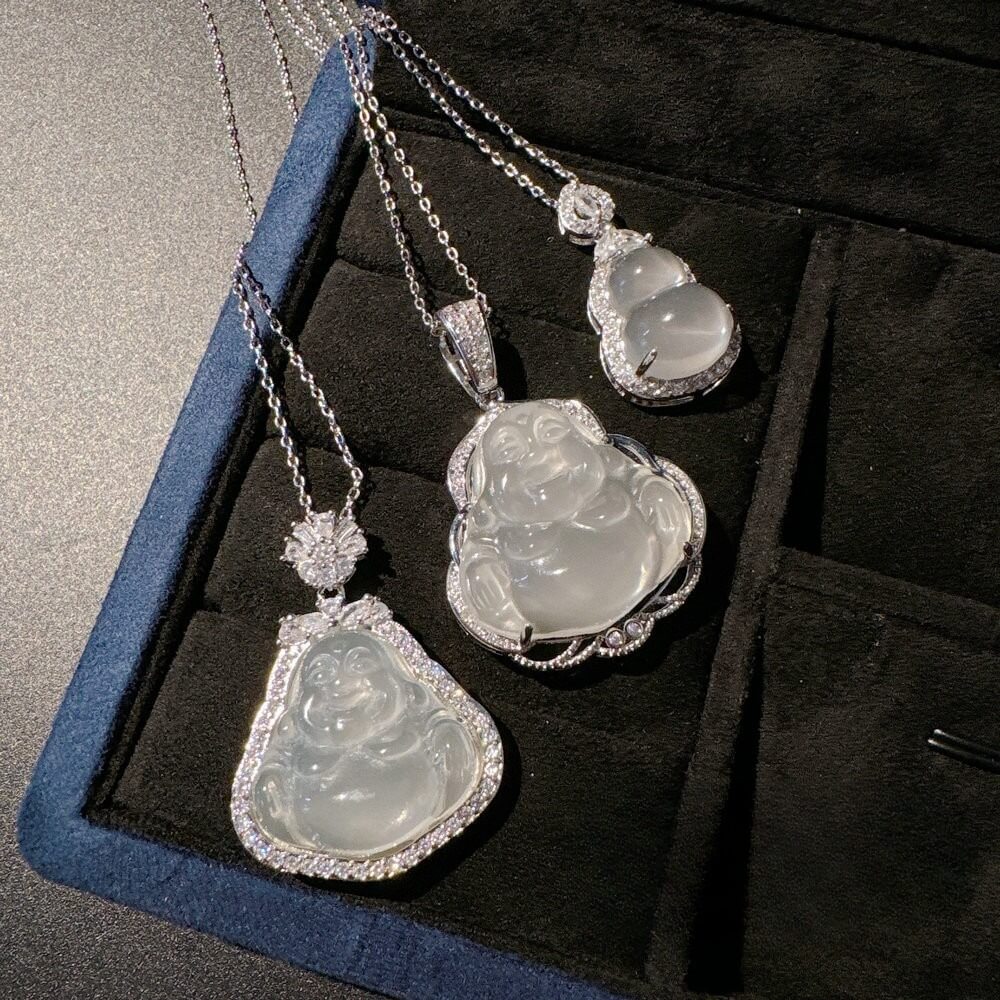 Zen healing White Agate Gourd Buddha Pendant Healing Peace Necklace