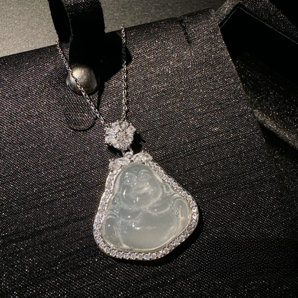 Zen healing White Agate Gourd Buddha Pendant Healing Peace Necklace