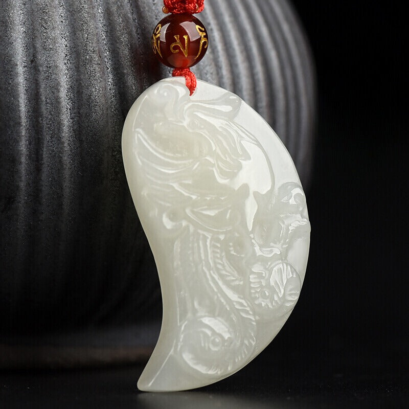 White Jade Couple Dragon Phoenix Love Pendant Gift