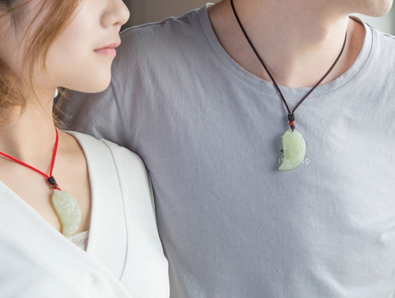 White Jade Couple Dragon Phoenix Love Pendant Gift
