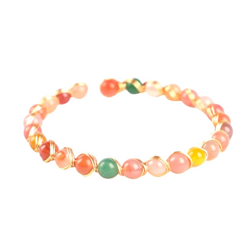 Yanyuan 瑪瑙 14k 金メッキワイヤーブレスレット - 保護•健康
