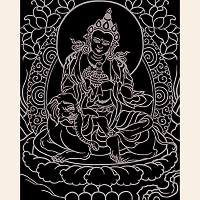 Yellow Jambhala, Samantabhadra, Four-Armed Avalokiteshvara Thangka Pendant Sketch