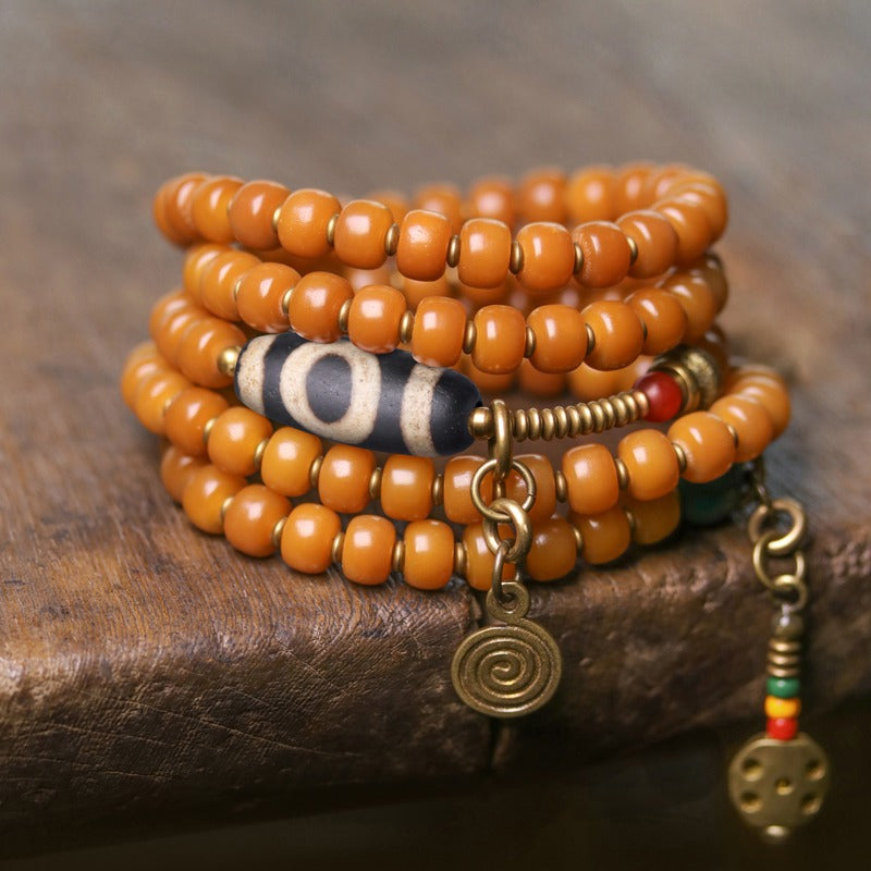 Zen Healing 108 Mala Beads Bodhi Seed Dzi Bead Wisdom Bracelet & Necklace