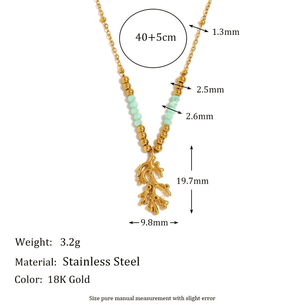 Zen Healing 18K Gold Plated Green Stone Branch Pendant Necklace & Bracelet