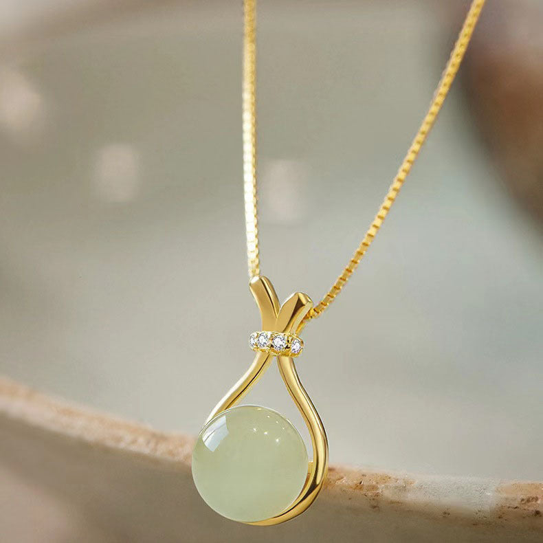 Zen Healing 18k Gold Jade Lucky Bag Necklace
