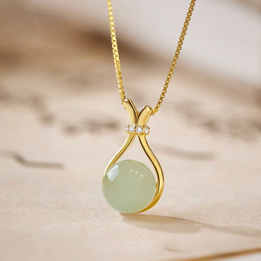 Zen Healing 18k Gold Jade Lucky Bag Necklace