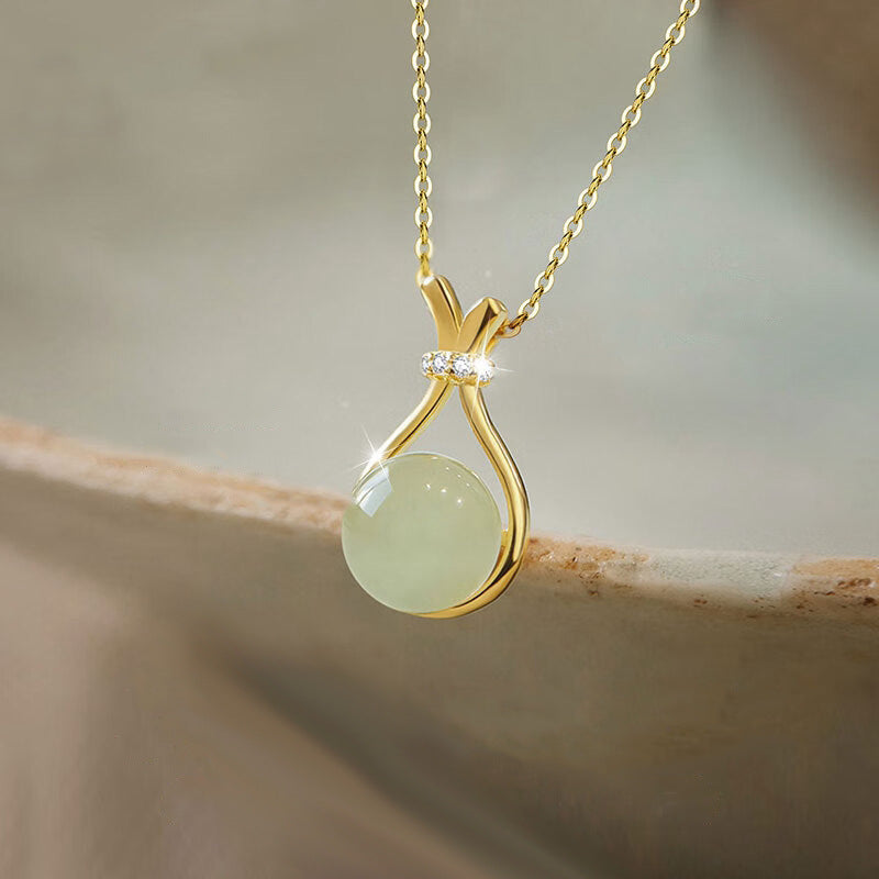 Zen Healing 18k Gold Jade Lucky Bag Necklace