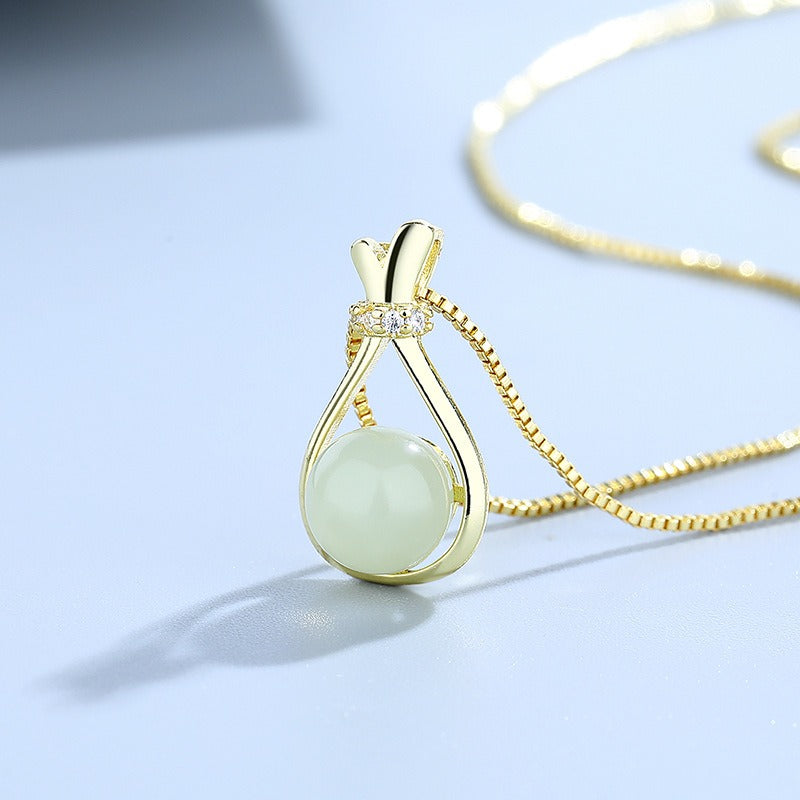 Zen Healing 18k Gold Jade Lucky Bag Necklace