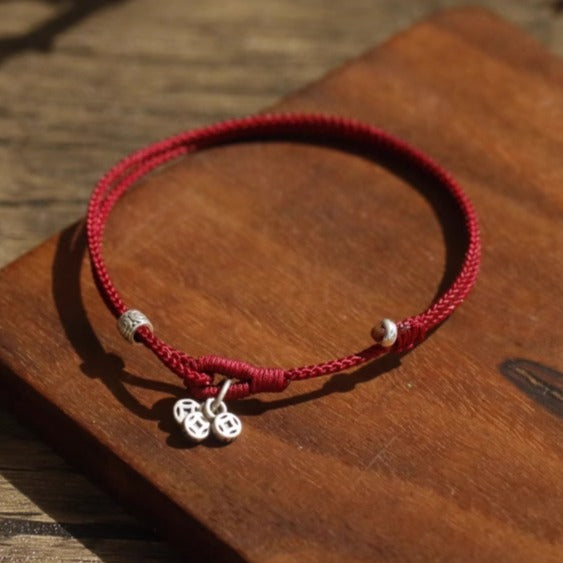 Zen Healing 925 Silver Coin Red String Bracelet Lucky Charm Bracelet