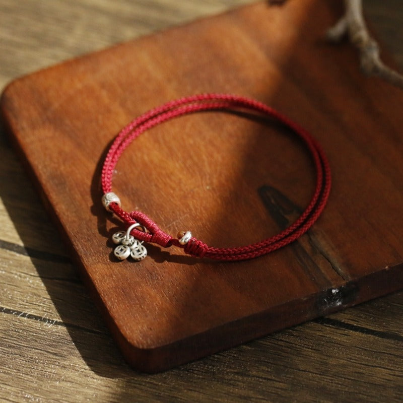 Zen Healing 925 Silver Coin Red String Bracelet Lucky Charm Bracelet