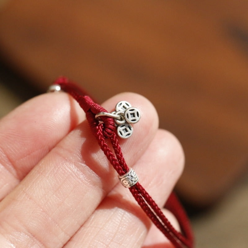 Zen Healing 925 Silver Coin Red String Bracelet Lucky Charm Bracelet