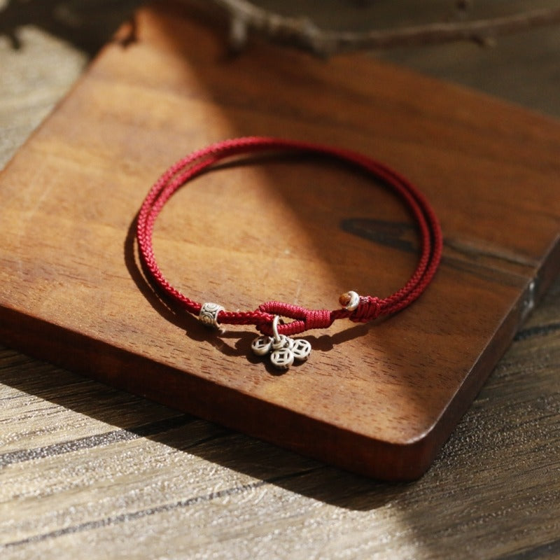 Zen Healing 925 Silver Coin Red String Bracelet Lucky Charm Bracelet